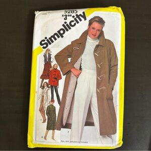 Vintage Sewing Pattern Simplicity Tan Brown Women's Coat Size 16 Plus Size 1980